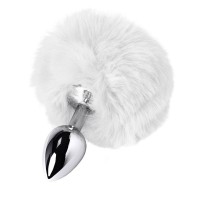 Серебристая анальная втулка TOYFA Metal с белым хвостиком Серебристая анальная втулка TOYFA Metal с белым хвостиком