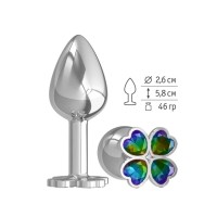 Серебристая анальная втулка с клевером из радужных кристаллов - 7 см. Серебристая анальная втулка с клевером из радужных кристаллов - 7 см.