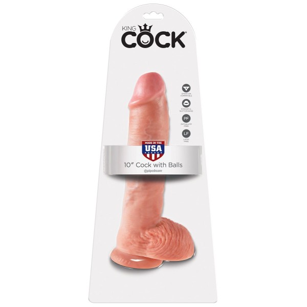Большой фаллоимитатор с мошонкой 10  Cock with Balls на присоске - 25,4 см