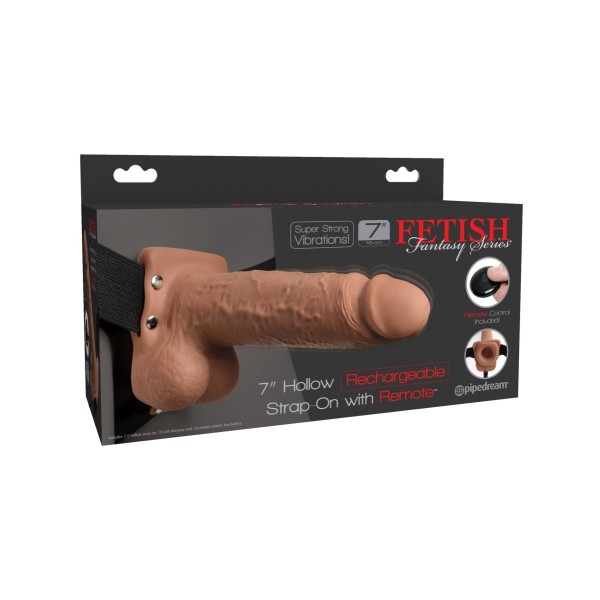 Кофейный перезаряжаемый вибрострапон 7  Hollow Rechargeable Strap-on with Balls - 20,3 см