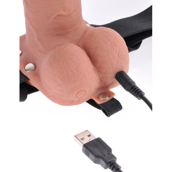 Кофейный перезаряжаемый вибрострапон 7  Hollow Rechargeable Strap-on with Balls - 20,3 см