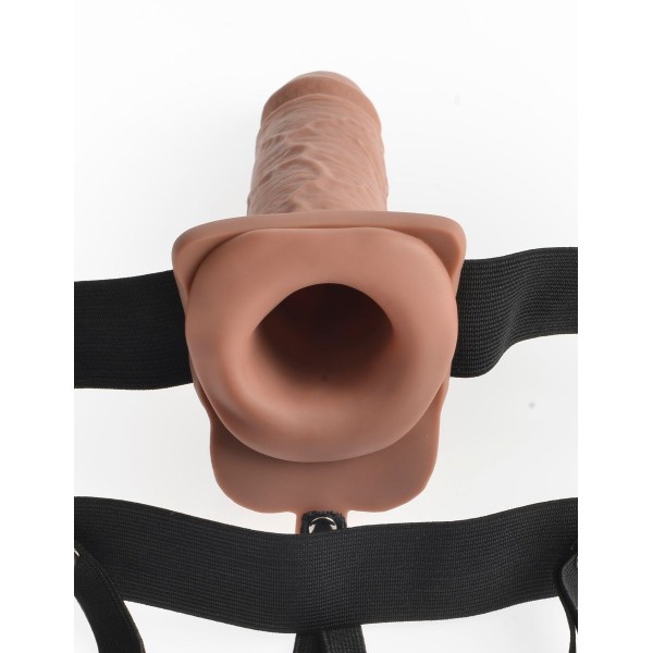 Кофейный перезаряжаемый вибрострапон 7  Hollow Rechargeable Strap-on with Balls - 20,3 см