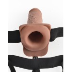 Кофейный перезаряжаемый вибрострапон 7  Hollow Rechargeable Strap-on with Balls - 20,3 см