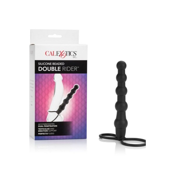 Насадка на пенис для двойного проникновения Silicone Beaded Double Rider - 14 см
