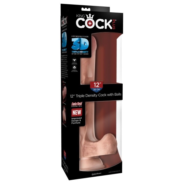 Телесный фаллоимитатор на присоске 12  Triple Density Cock with Balls - 33 см
