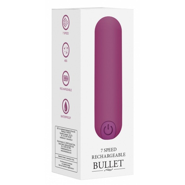 Фиолетовая перезаряжаемая вибропуля 7 Speed Rechargeable Bullet - 7,7 см