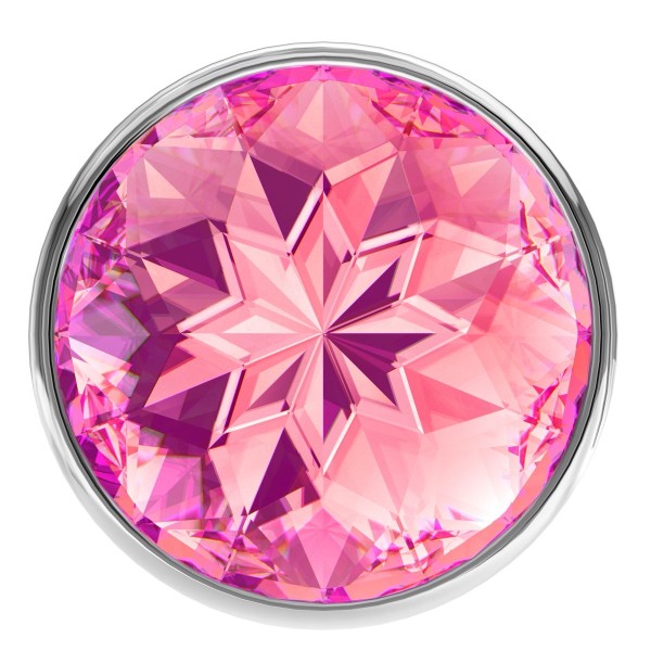 Малая серебристая анальная пробка Diamond Pink Sparkle Small с розовым кристаллом - 7 см