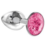 Малая серебристая анальная пробка Diamond Pink Sparkle Small с розовым кристаллом - 7 см