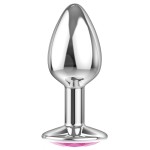 Малая серебристая анальная пробка Diamond Pink Sparkle Small с розовым кристаллом - 7 см