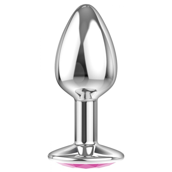 Малая серебристая анальная пробка Diamond Pink Sparkle Small с розовым кристаллом - 7 см