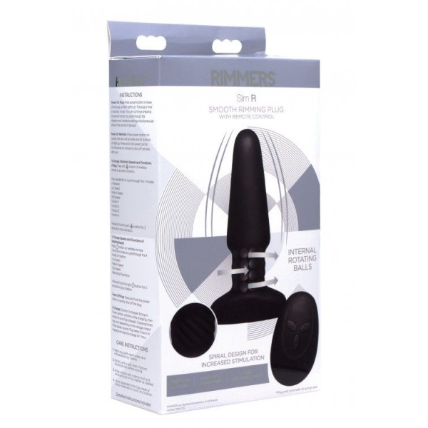 Черная анальная пробка Slim R Smooth Rimming Plug with Remote - 14 см