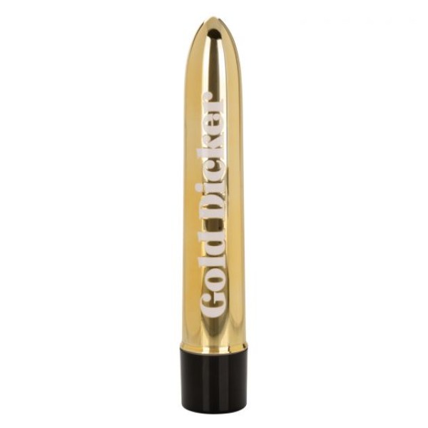 Золотистый классический вибратор Naughty Bits Gold Dicker Personal Vibrator - 19 см