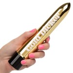 Золотистый классический вибратор Naughty Bits Gold Dicker Personal Vibrator - 19 см