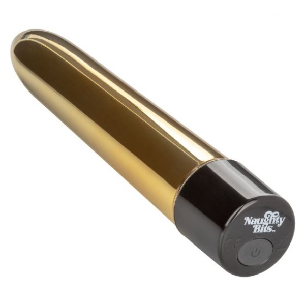 Золотистый классический вибратор Naughty Bits Gold Dicker Personal Vibrator - 19 см
