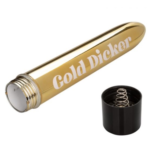 Золотистый классический вибратор Naughty Bits Gold Dicker Personal Vibrator - 19 см