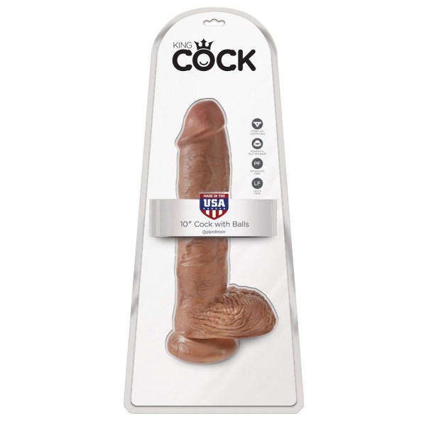 Фаллоимитатор-мулат с мошонкой 10  Cock with Balls на присоске - 25,4 см