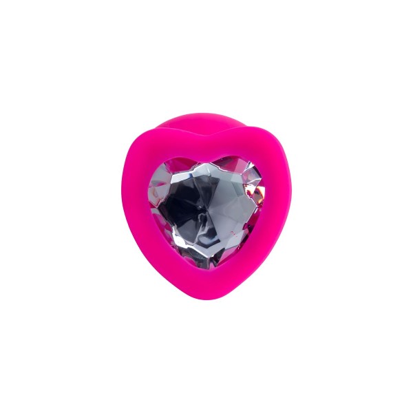 Розовая анальная втулка Diamond Heart с прозрачным кристаллом - 9,5 см