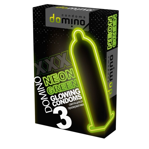 Презервативы DOMINO Neon Green со светящимся в темноте кончиком - 3 шт