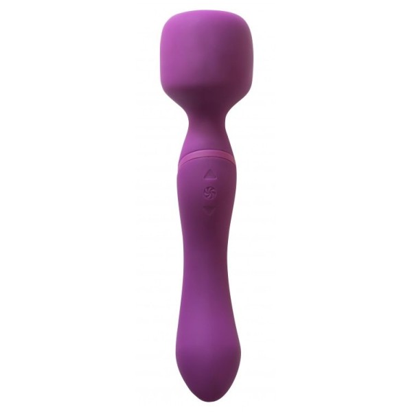 Фиолетовый двусторонний вибромассажер Heating Wand с нагревом - 22 см