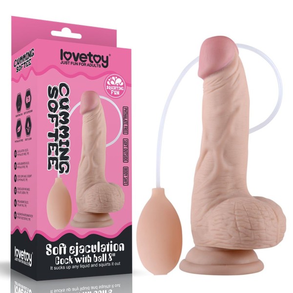 Телесный фаллоимитатор с имитацией эякуляции Soft Ejaculation Cock With Ball 8 - 17,8 см
