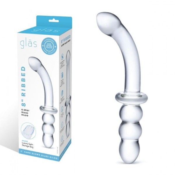 Прозрачный ребристый двусторонний стимулятор Ribbed G-Spot - 20 см