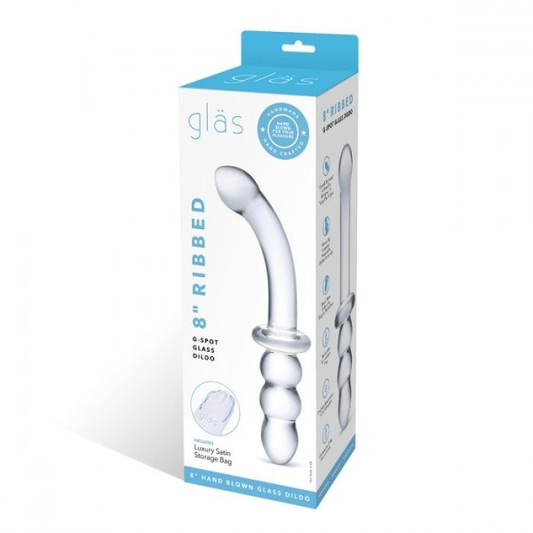 Прозрачный ребристый двусторонний стимулятор Ribbed G-Spot - 20 см