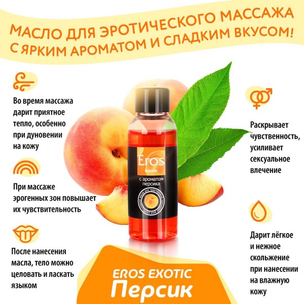 Массажное масло Eros exotic с ароматом персика - 50 мл