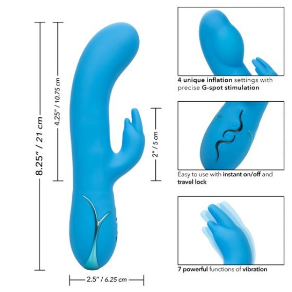 Голубой вибромассажер Insatiable G Inflatable G-Bunny с функцией расширения - 21 см