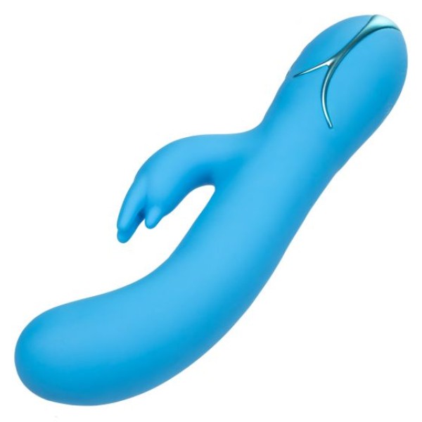 Голубой вибромассажер Insatiable G Inflatable G-Bunny с функцией расширения - 21 см