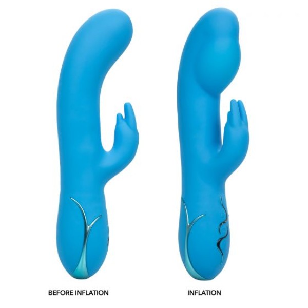 Голубой вибромассажер Insatiable G Inflatable G-Bunny с функцией расширения - 21 см