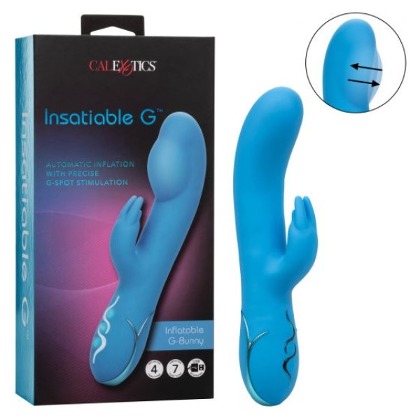 Голубой вибромассажер Insatiable G Inflatable G-Bunny с функцией расширения - 21 см