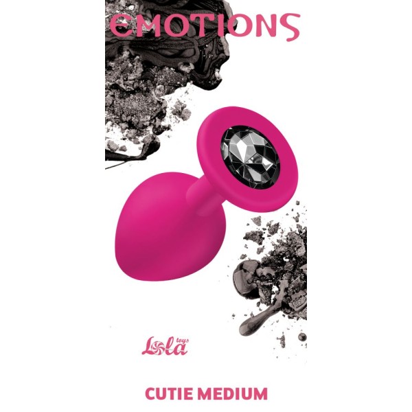 Средняя розовая анальная пробка Emotions Cutie Medium с чёрным кристаллом - 8,5 см