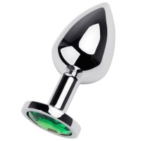 Серебристая коническая анальная пробка с зеленым кристаллом - 8 см. Серебристая коническая анальная пробка с зеленым кристаллом - 8 см.