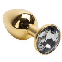 Золотистая анальная пробка с белым кристаллом - 7,6 см. Золотистая анальная пробка с белым кристаллом - 7,6 см.