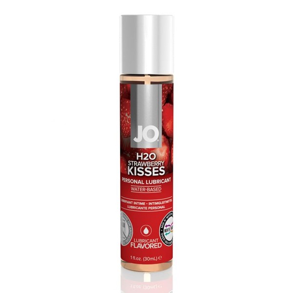 Лубрикант на водной основе с ароматом клубники JO Flavored Strawberry Kiss - 30 мл