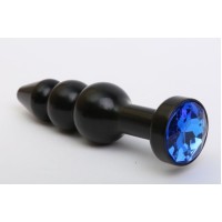 Чёрная анальная ёлочка с синим кристаллом - 11,2 см. Чёрная анальная ёлочка с синим кристаллом - 11,2 см.