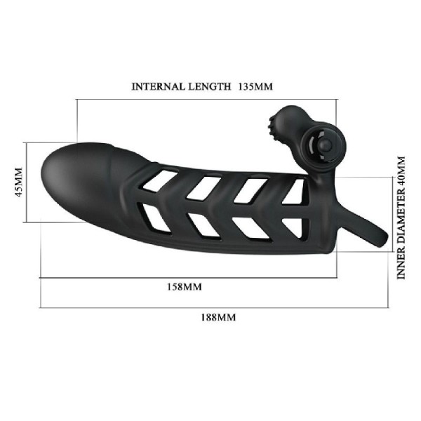 Черная насадка на пенис с вибропулей Penis Sleeve II - 18,8 см