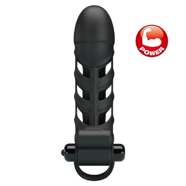 Черная насадка на пенис с вибропулей Penis Sleeve II - 18,8 см