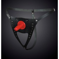 Черные кожаные универсальные трусики со штырьком для насадок и вырезом