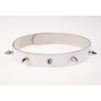 Кожаный белый ошейник на кнопках 