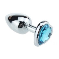 Металлическая анальная пробочка со стразом в виде голубого сердечка - 7,5 см. Металлическая анальная пробочка со стразом в виде голубого сердечка - 7,5 см.