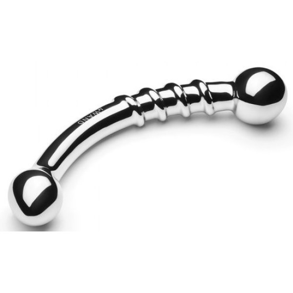 Серебристый изогнутый фаллоимитатор со спиралью Bow - 17,8 см