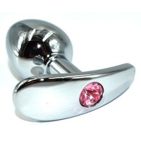 Серебристая анальная пробка для ношения из нержавеющей стали с розовым кристаллом - 8 см. 
