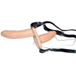 Телесный женский страпон с вагинальной пробкой Strap-On Duo - 15 см