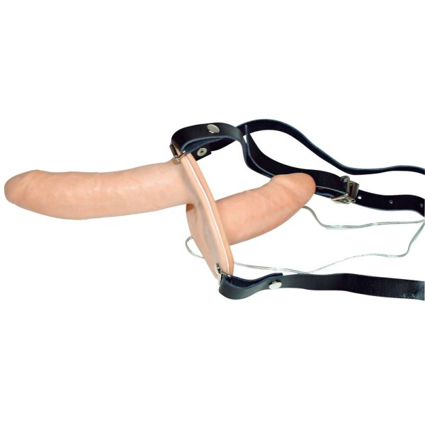 Телесный женский страпон с вагинальной пробкой Strap-On Duo - 15 см
