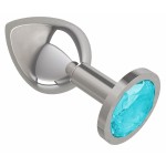 Серебристая средняя пробка с голубым кристаллом - 8,5 см