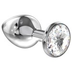 Большая серебристая анальная пробка Diamond Clear Sparkle Large с прозрачным кристаллом - 8 см