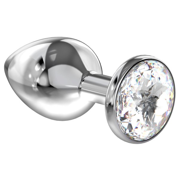 Большая серебристая анальная пробка Diamond Clear Sparkle Large с прозрачным кристаллом - 8 см