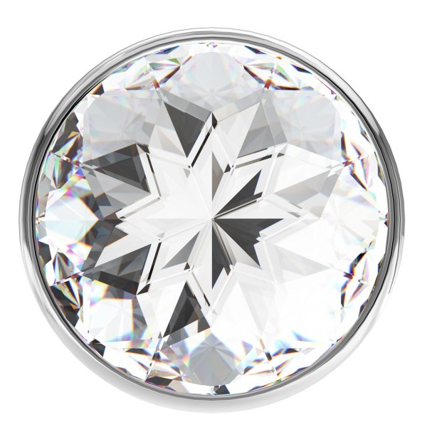 Большая серебристая анальная пробка Diamond Clear Sparkle Large с прозрачным кристаллом - 8 см