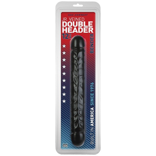 Черный двухголовый фаллоимитатор Jr Veined Double Header 12  Bender - 30,5 см